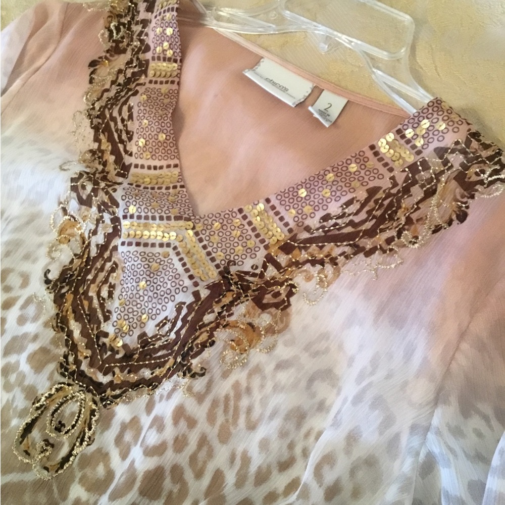 Chico's Gold Pleated Skirt and Animal Print Ensemble - Picture 3 of 6